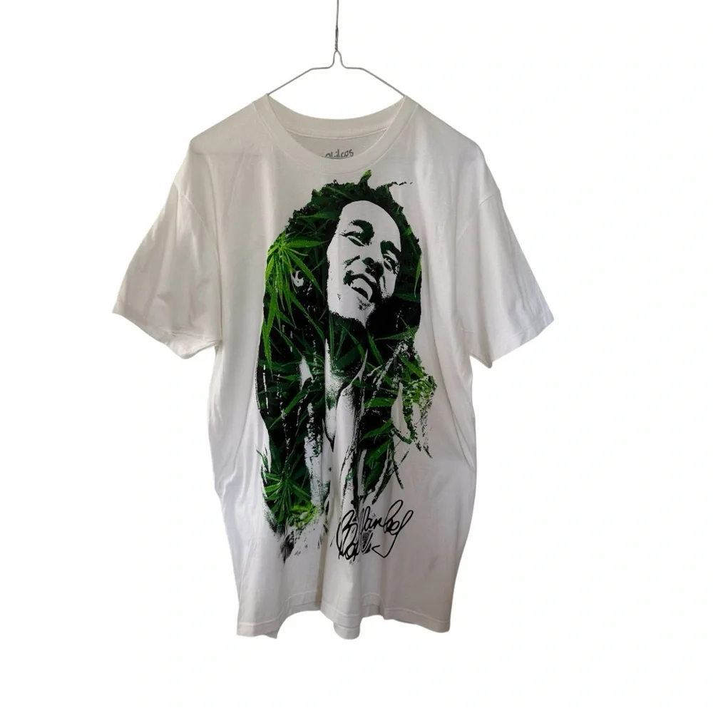 Bob Marley Ganja Weed T Shirt White & Green Cotton Crew Neck Reggae Music NEW - Picture 13 of 13